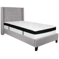 Flash Furniture HG-BMF-41-GG Riverdale Twin Size Tufted Upholstered Platform Bed in Light Gray Fabric with Memory Foam Mattress